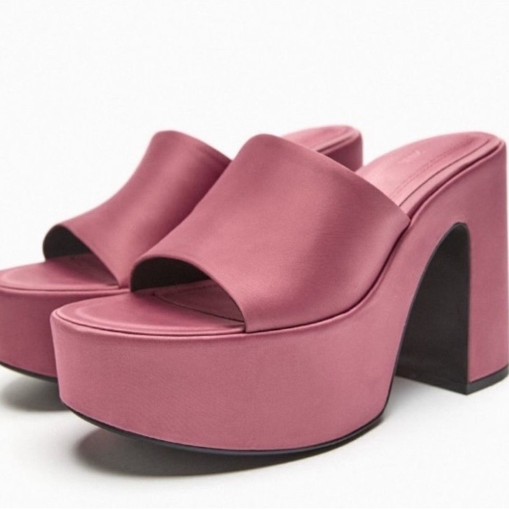 Zara Pink Platform Mule Sandals with Chunky Heel